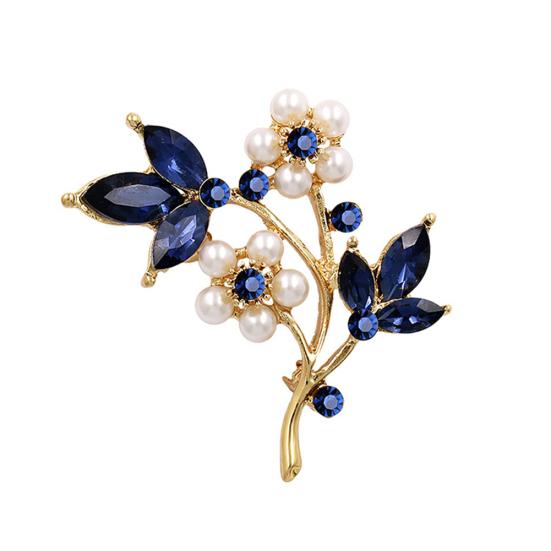Women Faux Pearl Rhinestone Petals Flowers Brooch Pin Jewelry Clothing Accessory