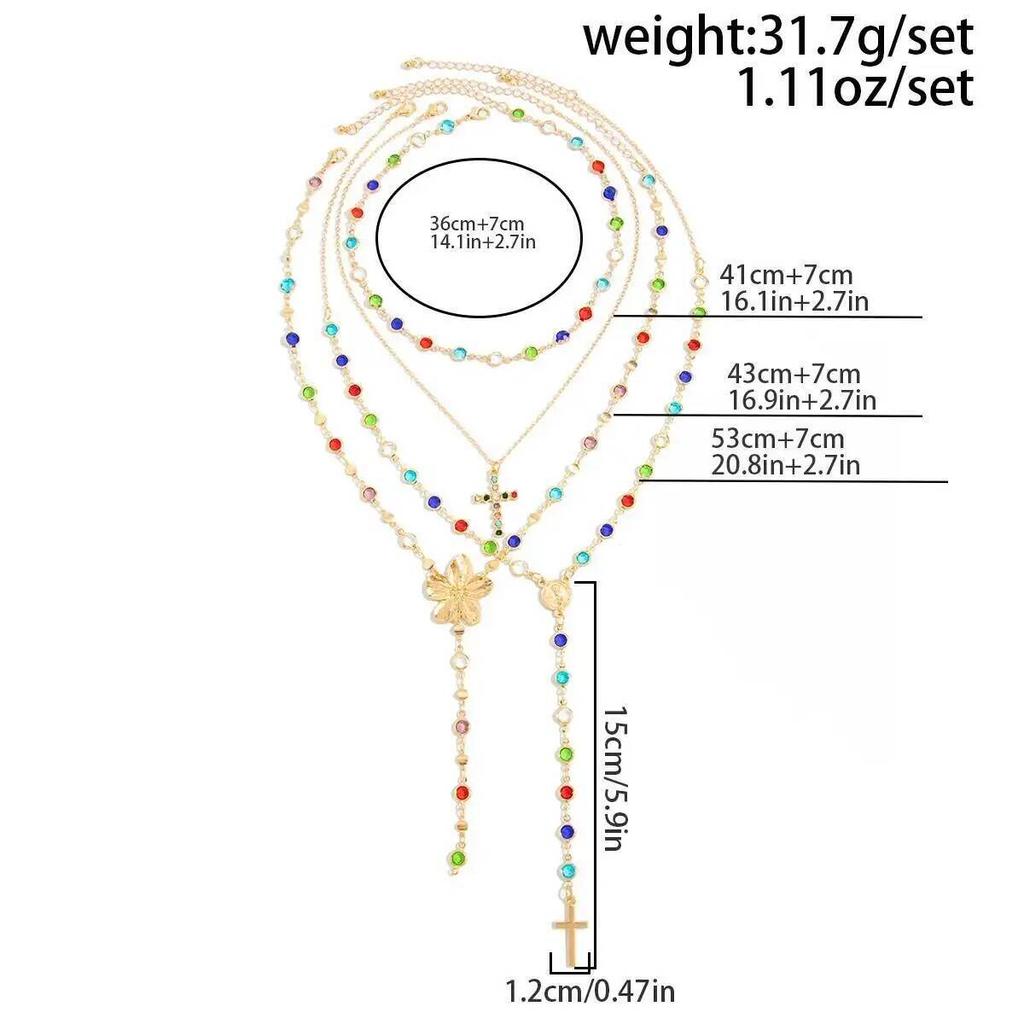 Salircon Y2k Boho Colorful Crystal Long Y-Shaped Necklace Women Creative Cross Flower Pendant Pendant Neck Accessory Jewelry