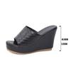 New large size slope heel cool slippers women's thick bottom muffin plaid high heel female sandals