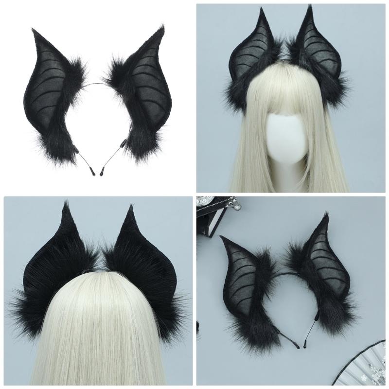 Fauxs Furry Cats Ear Headbands Animes Fauxs Furs Bat Ear Headbands Halloween Cosplays Costume Animal Furry Ears Hair Hoop