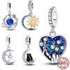 New Copper Sun Moon Pendant Van Gogh Starry Sky Charms Bead Fit Original Bracelet For Women Diy Gift