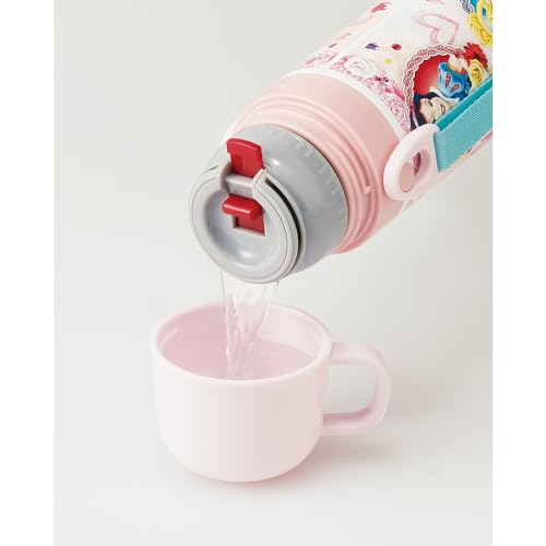 Skater Children's Water Bottle, 2-Way, 470ml (Direct Drinking) or 430ml (Cup Drinking), Disney Princess Design, 24-inch, Girls, Stainless Steel, Insul