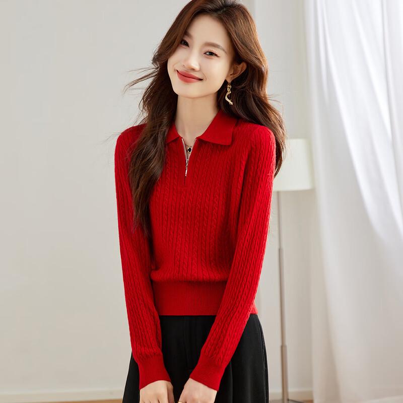 Women's 100% Wool Half-Zip Twist Knit Sweater