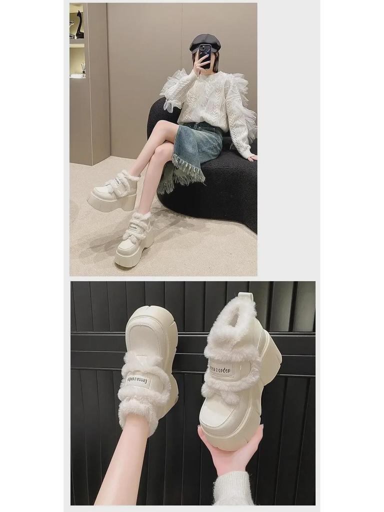 Женские универсальные туфли на платформе из бархата, увеличивающие рост, с застежкой-липучкой, для осени/зимы 2024 г.