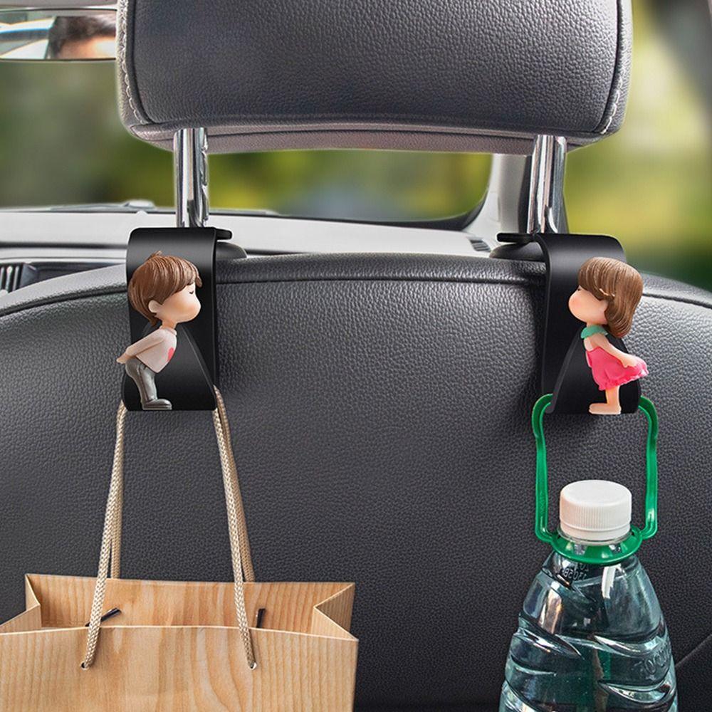 2Pcs Universal Car Headrest Hook Cute Couple Car Hanger Seat Back Hanger Storage Hook Cloth Storage Holder Clip Car Accessories
