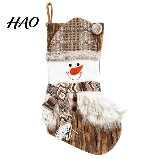 Christmas Scene Setup Decor Large Stockings, Santa Snowman Elk Design Plush Hanging Bag, Xmas Tree Pouches Rustic Plaid Socks for Fireplace