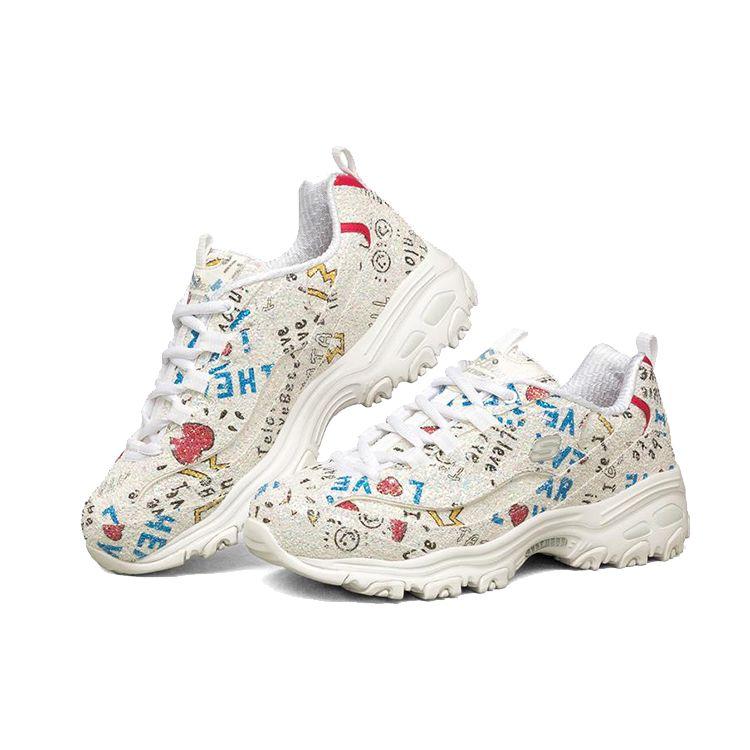 Skechers DLites 1.0 Синтетическая кожа Круглый носок На шнуровке Дышащие Низкие Папины кроссовки Женские кроссовки Разноцветные 149252-WMLT