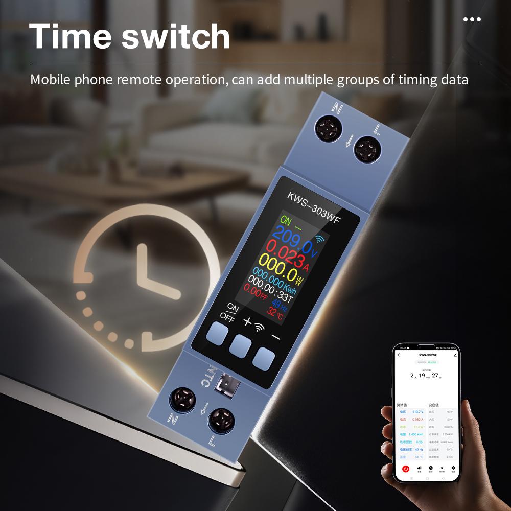 Tuya WiFi Измеритель мощности 2P AC Измеритель энергии Управление через приложение 85-290В/40А Измеритель напряжения и тока Измеритель потребления электроэнергии Smart Life