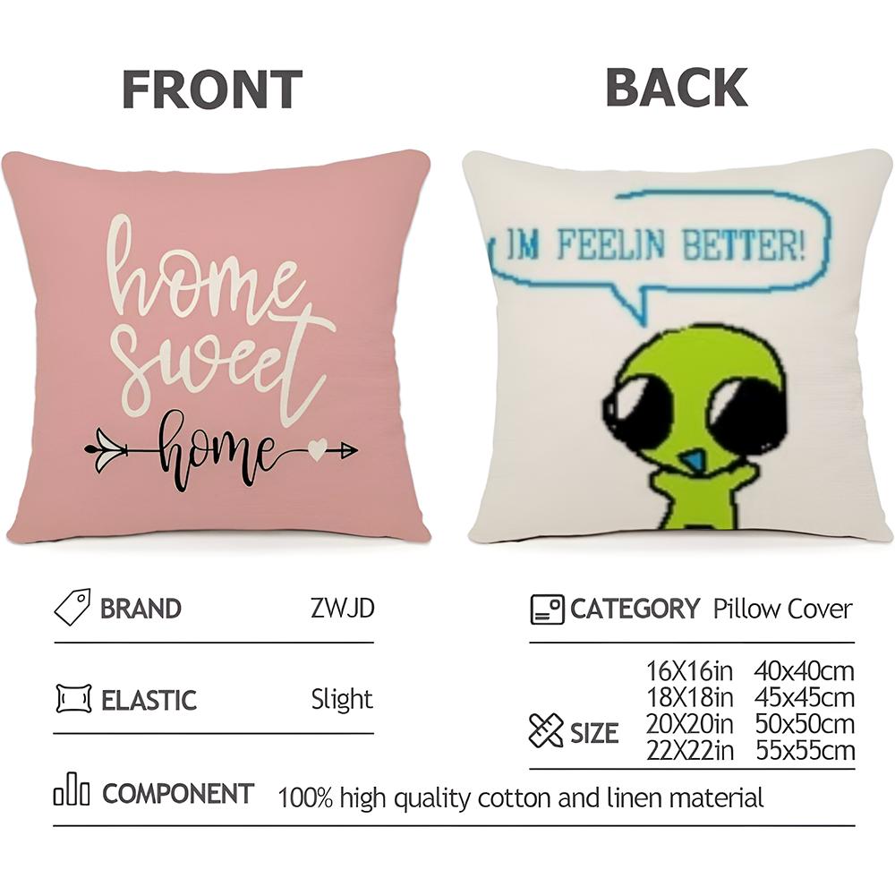 Little aliens flug Cushion Cover Household Decoration Linen Sofa Cushion Cover: Skin-Friendly & Breathable with Invisible Zipper