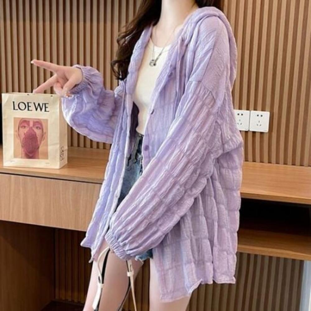 Navava Women Thin Cool Shirring Long Sleeve Hoodie Shirt Nb2833