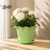Flower Pot for Balcony Wavy Edge Planter with Saucer, Thickened Breathable Plastic Drainage Holes, Modern Plant Indoor Outdoor Plants Round