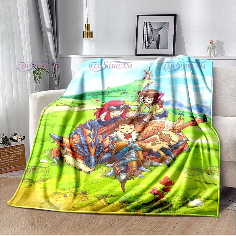 Monster Hunter Stories Soft Flannel Blanket Cartoon Blanket for All Seasons Warm Cozy Fluffy Blanket for Sofa Bed Living Room