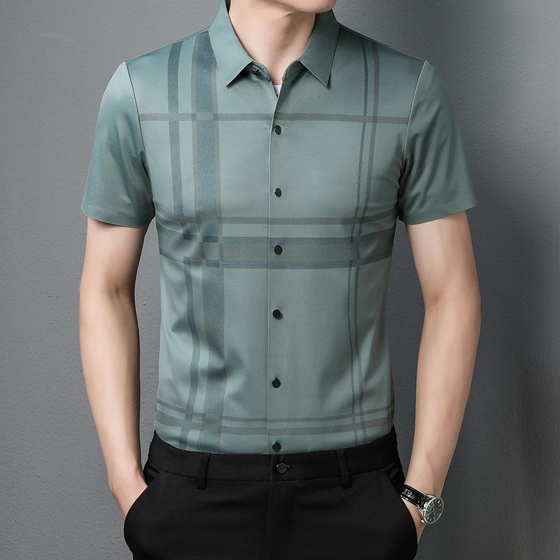 Летняя новая рубашка с короткими рукавами, мужская деловая повседневная высококачественная бесшовная не требующая глажки тонкая рубашка