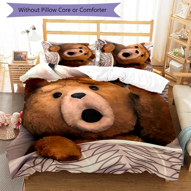3pcs Cartoon Teddy bear Ted1 pattern bedding set duvet cover set includes duvet cover &pillowcases, perfect all season bedroom decoration & gift