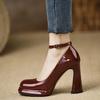 2024 Толстая подошва на высоком каблуке Женская обувь Solid 2024 Темперамент Одиночные туфли Весна Лето щиколотки Пряжка Элегантная женская обувь на каблуке