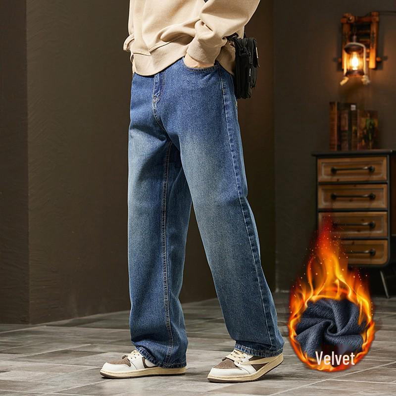 2024 Мужские эластичные прямые джинсы свободного кроя - повседневные брюки High Street Autumn
