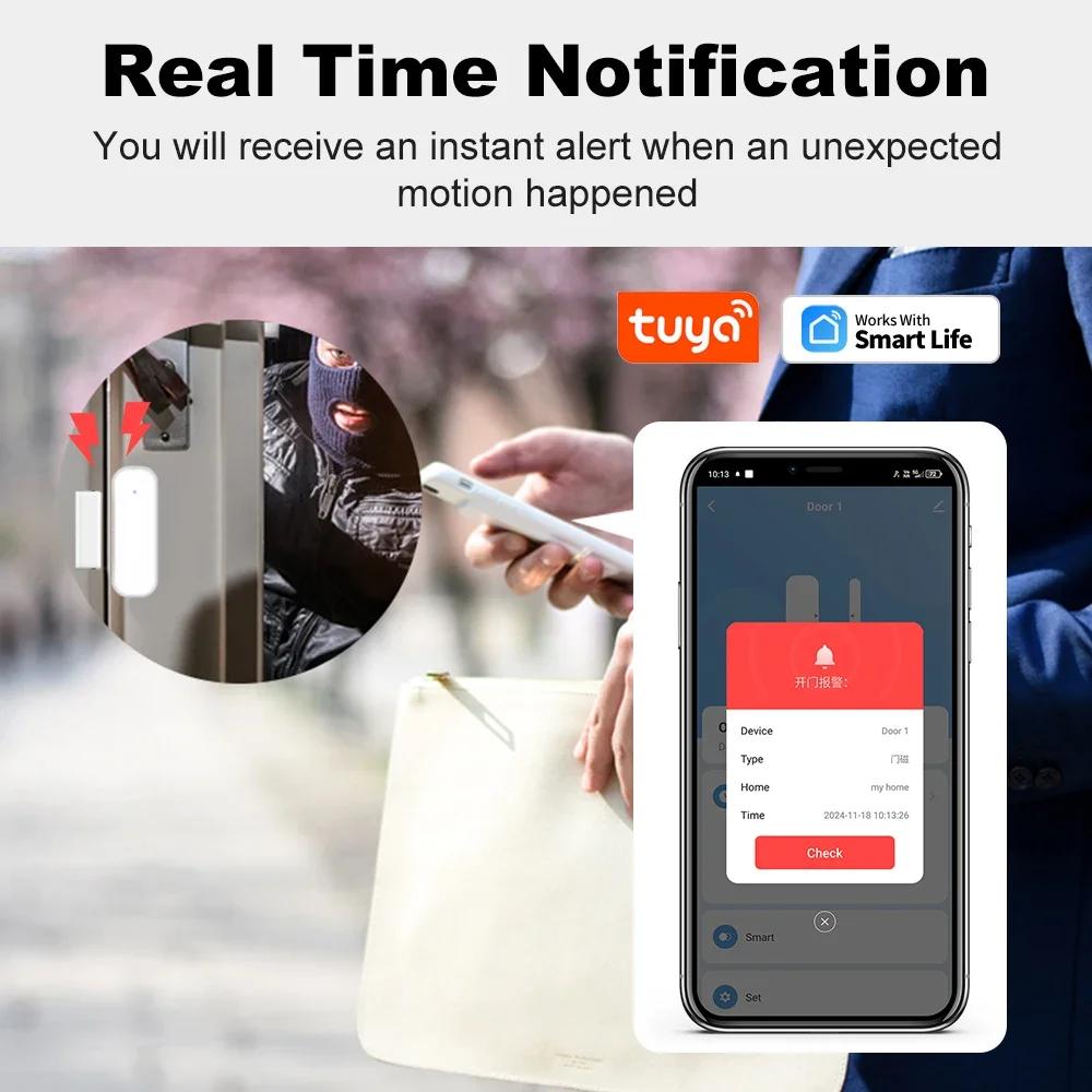 Tuya ZigBee Door Window Sensor Wireless Magnetic Alarm Detector Home Security Anti-Theft APP Control Works with Alexa Google