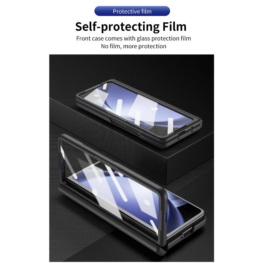 Чехол Skin Feel Matte для Samsung Galaxy Z Fold 6 5 4 3 с закаленной пленкой, слотом для ручки, конденсатором, складной шарнирной крышкой-кронштейном