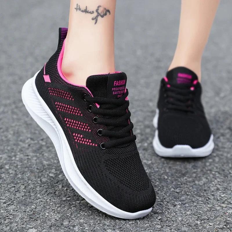 New Women's Shoes Soft Sole Casual Sports Women's Shoes Breathable Single Shoes Flying Weaving Mesh Outdoor Women Running Shoe