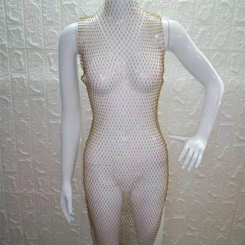 Sexy and Feminine Summer Performance and Gogo Show Style Grid Shiny Round Collar Women's Dress