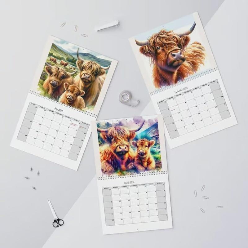 Highland Cow Calendar 2026 Monthly Planner Scottish Wall Art Decor for Farmhouse