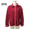 Women Sparkling Shirt Lapel Long Sleeve Single Breasted Shirt Tops Shiny Sequins Embellished Party Stage Blouse
