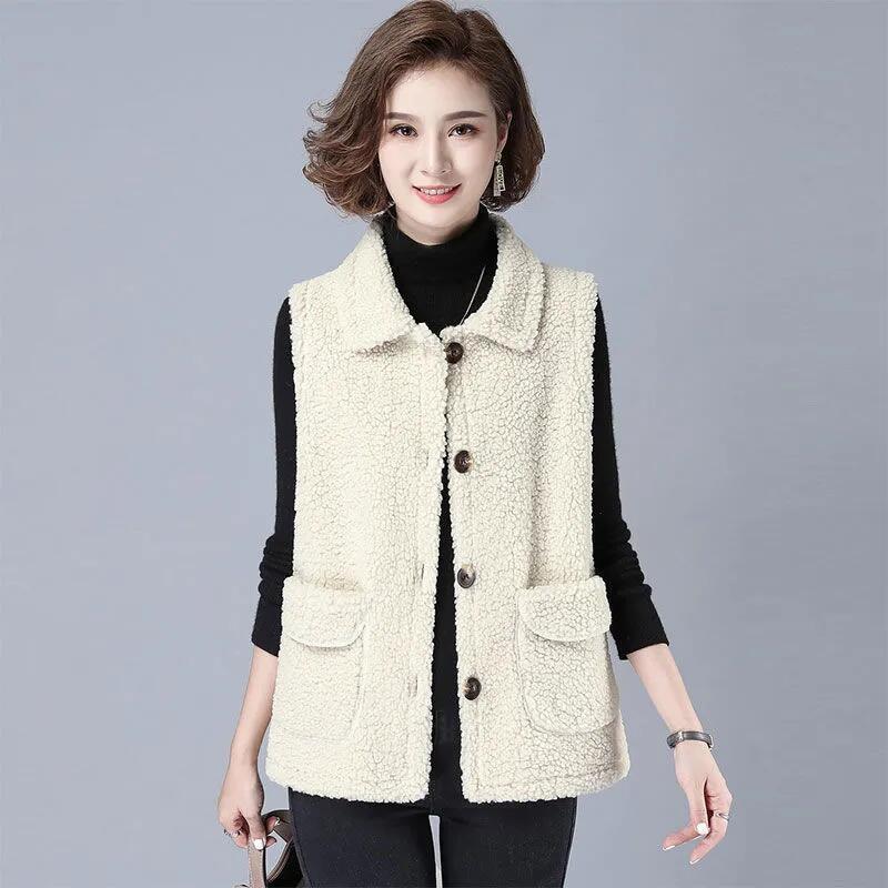 Плюс размер весна осень зима женский жилет на пуговицах из овечьей шерсти зимний термостойкий толстый флисовый жилет без рукавов куртка женские пальто