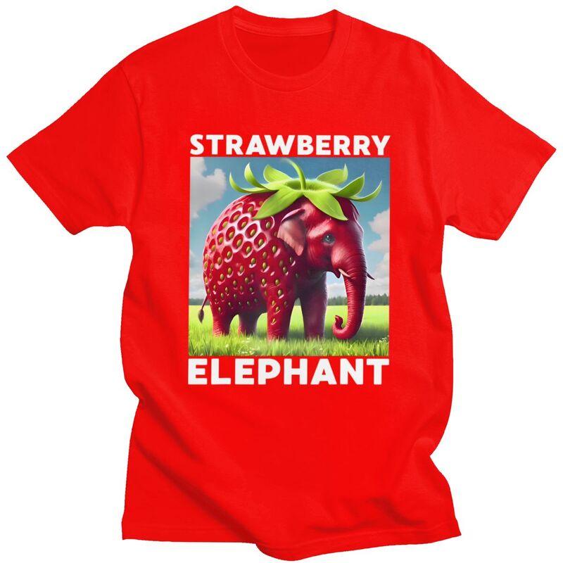 Male Strawberry Elephant Italian Brainrot T Shirt Round Neck Pure Cotton Short Sleeve TShirt Novelty Summer Tyle Clothes