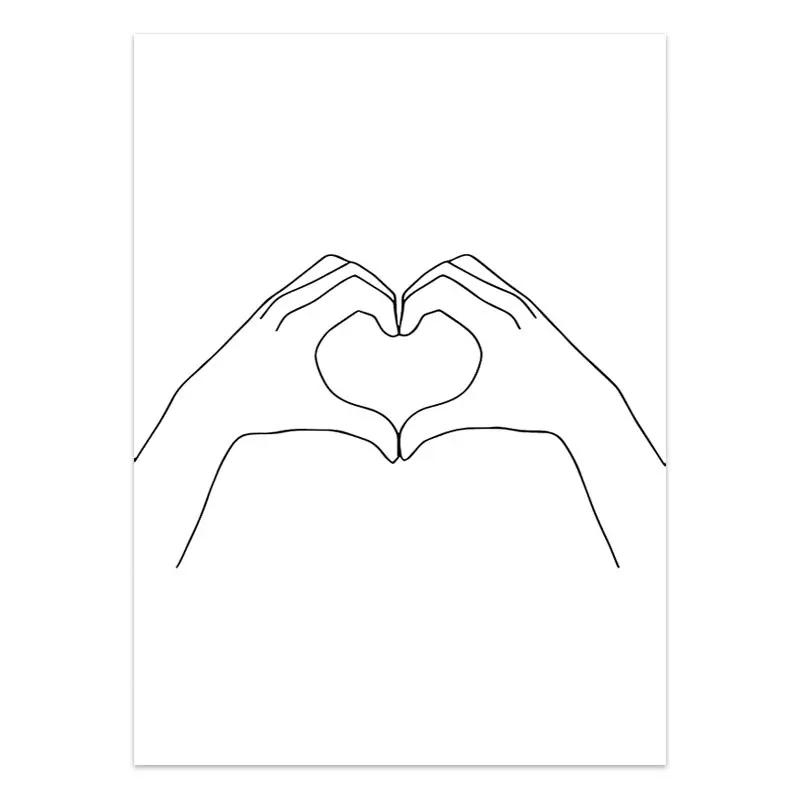 Черно-белая пара линий, настенная живопись на холсте, рисование линий, ручная любовь, поцелуй, постеры и принты, скандинавская картина, декор для гостиной