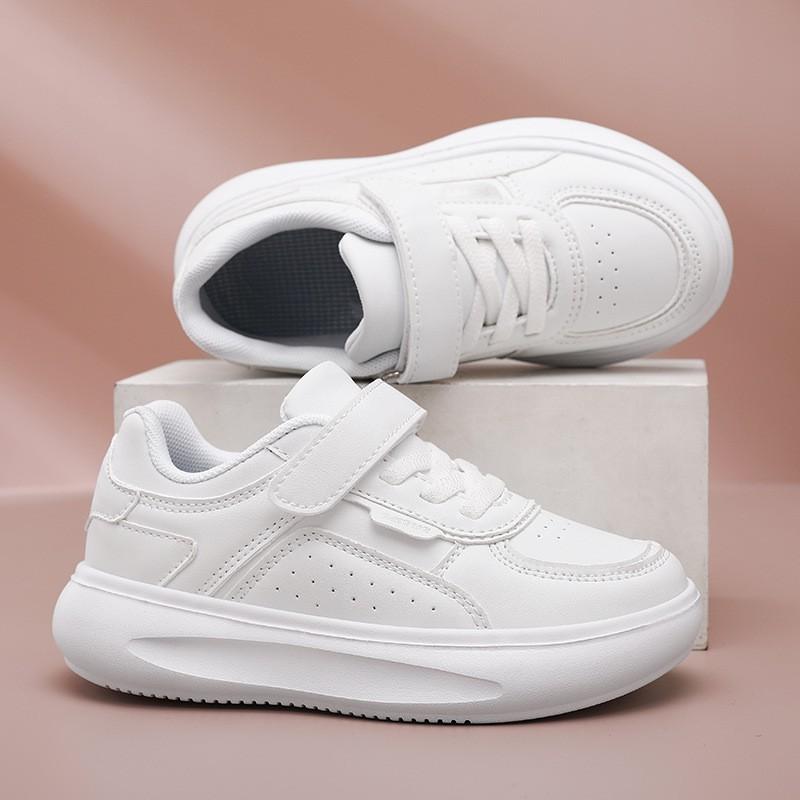 Kids White Leatherette Sneakers Boys Girls Breathable Casual Shoes