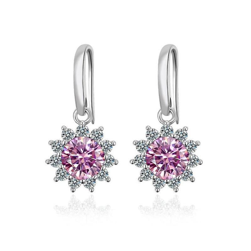 BagueRingen Women's Sterling Silver 925 Jewelry 1 Carat Moissanite Diamond Drop Earrings Sunflower Shaped Ear-drops Gift