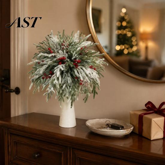 Artificial Flower Arrangements for Indoor 20Pcs Christmas Norfolk Pine Picks, Flocked Snow Branches with Decorative Plants Seasonal Display