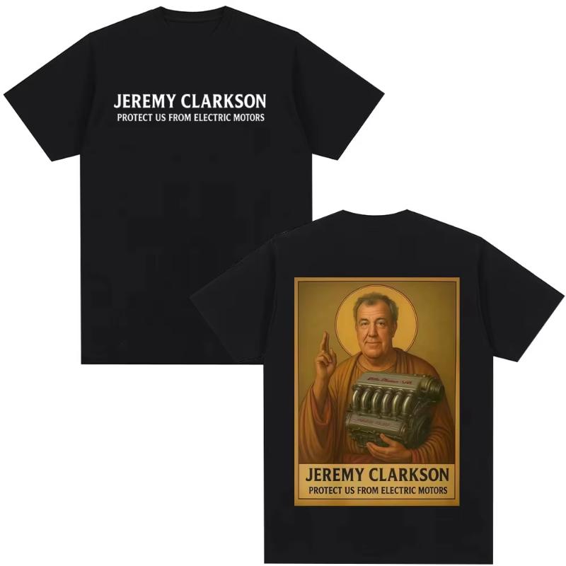 Jeremy Clarkson Protect Us From Electric Motor Injuries Tshirt Retro Unisexs and Unisexs Tshirt Fan Enthusiast Printed Top