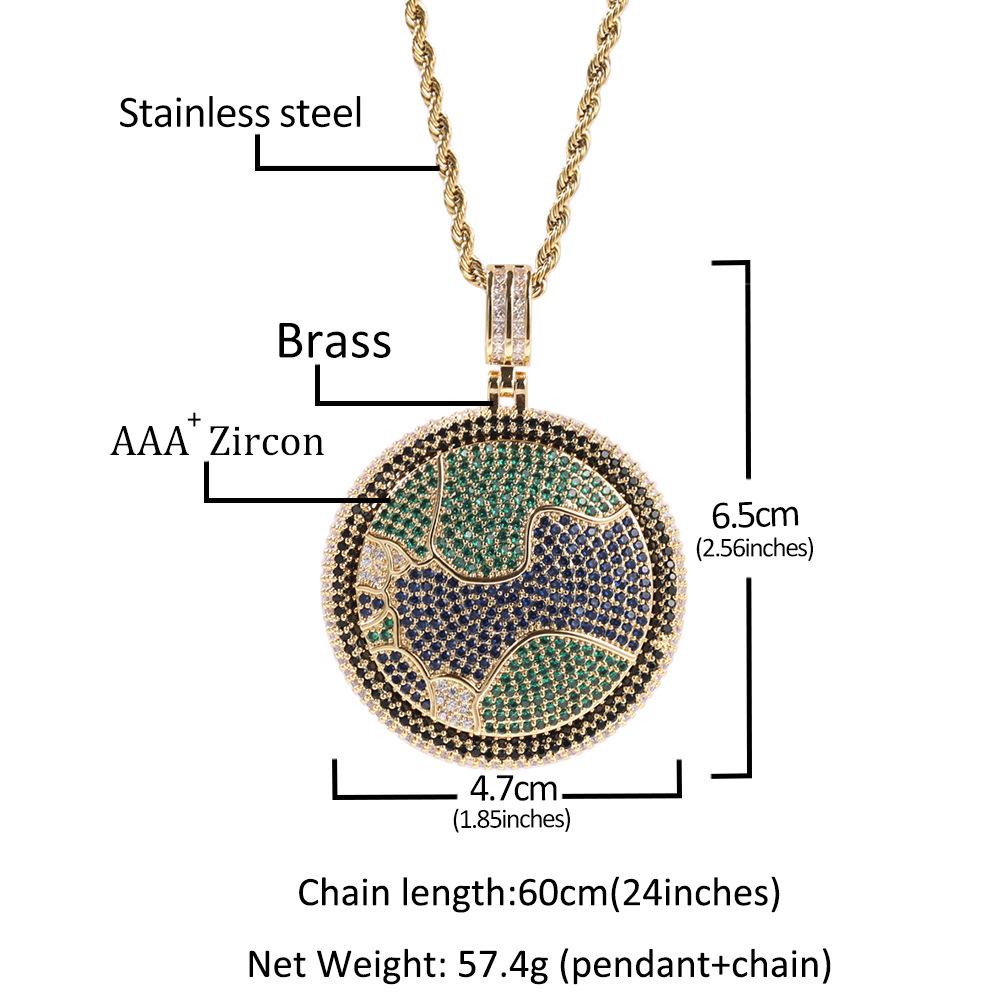 New Full Diamond Rotatable Earth Pendant Copper Inlaid AAA Zircon Hip Hop Cool Stylish Pendant