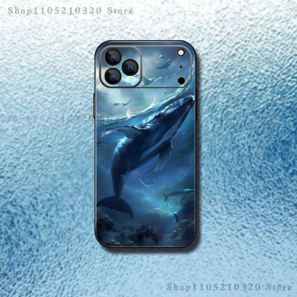 ocean fish whales Phone Case For iPhone 17,16,15,14,13,12,11,Pro,Max,Plus,E,Air,Mini Protective Black Cover