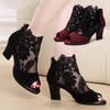 Sandals Women's Fashion Casual Lace Mesh Latin Peeps Toe High-Heeled Sandals Zipper Shoes