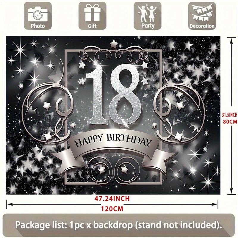 Black Golden 18th Birthday Party Banner, Glitter Number 18 Polyester Backdrop for Home
