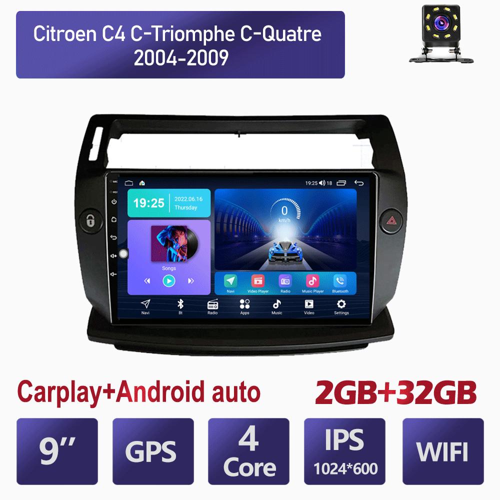 9-дюймовый автомобильный стерео радио Carplay для Citroen C4 C-Triomphe C-Quatre 2004-2009 Android автомобильный мультимедийный видеоплеер GPS-навигация WIFI 2 + 32 ГБ