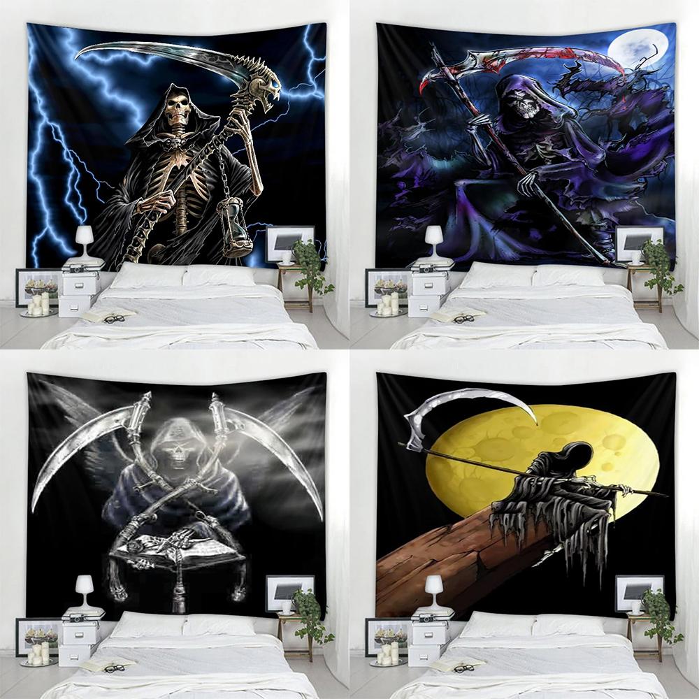 Halloween Decorative Tapestry Skull Death Wall Art Decorative Background Cloth Home Living Room Room Decoration