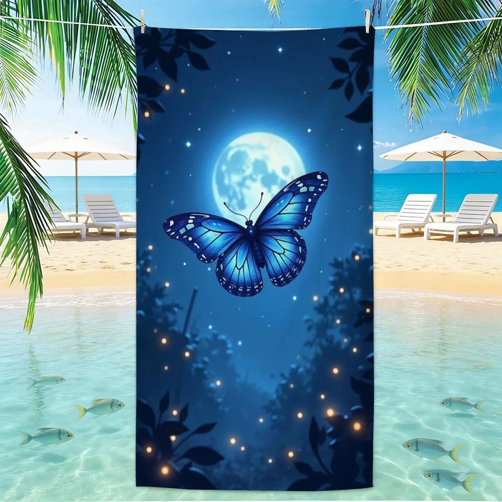 Dreamy Sparkle Blue Butterfly Oversized Quick Dry Beach Towel for Beach Gym Holiday Vacation