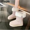 Мех и мех интегрированный снег зима новый стиль с плюшевым утеплителем средней длины труба толстая подошва короткие ботинки хлопковая обувь