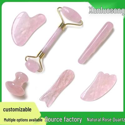 Набор Гуа Ша из розового кварца в форме сердца и роллер для лица из нефрита
