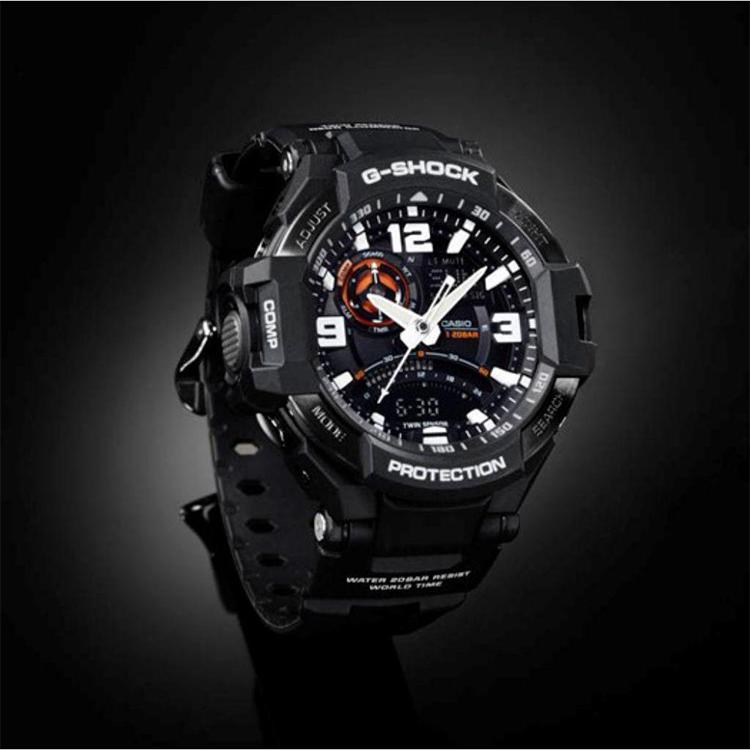 Casio Gravitymaster Военный Стиль Полет Классический Указатель Двойной Дисплей Спортивные Водонепроницаемые Кварцевый Механизм Резиновый Ремешок Мужские Часы Черные GA-1000-1A