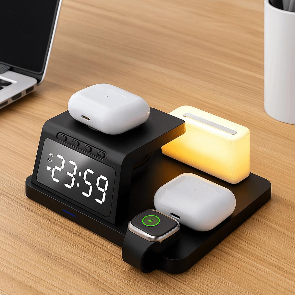 Plastic Multi Functional Desktop Charger Fast Charging Wireless Charger Clock Home Office