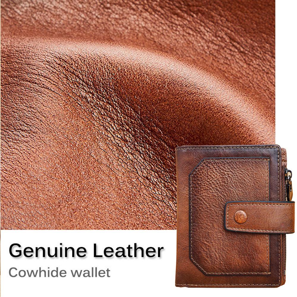 Vintage Men Genuine Leather Wallet RFID Blocking Trifold Short Multi Function Money Clip Large Capacity Zipper Coin Purse