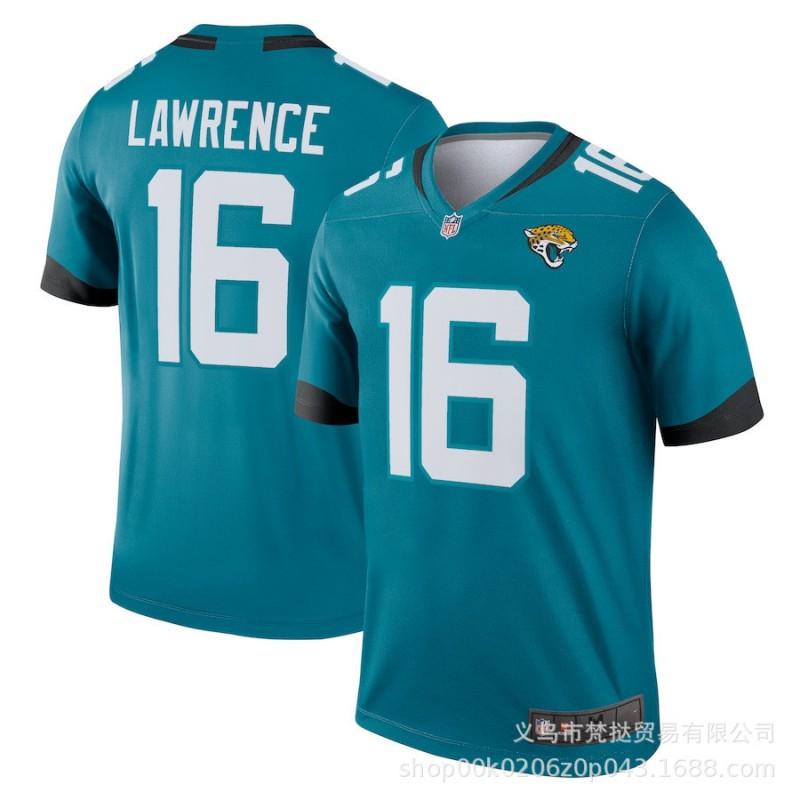 Mens NFL Jacksonville Jaguars 16 Travis Etienne Jr 1 Legend Green White Football Jersey Short Sleeve Breathable Cotton Blend