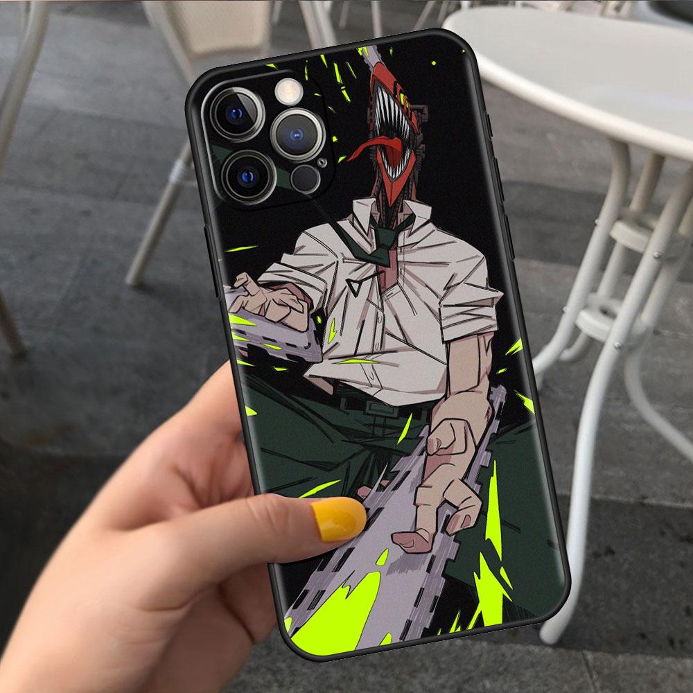 Чехол для Apple iPhone 14 11 13 7 12 Pro 7 XR XS Max 8 Plus 6 14Pro черный мягкий чехол для телефона с милым мультяшным человечком-бензопилой
