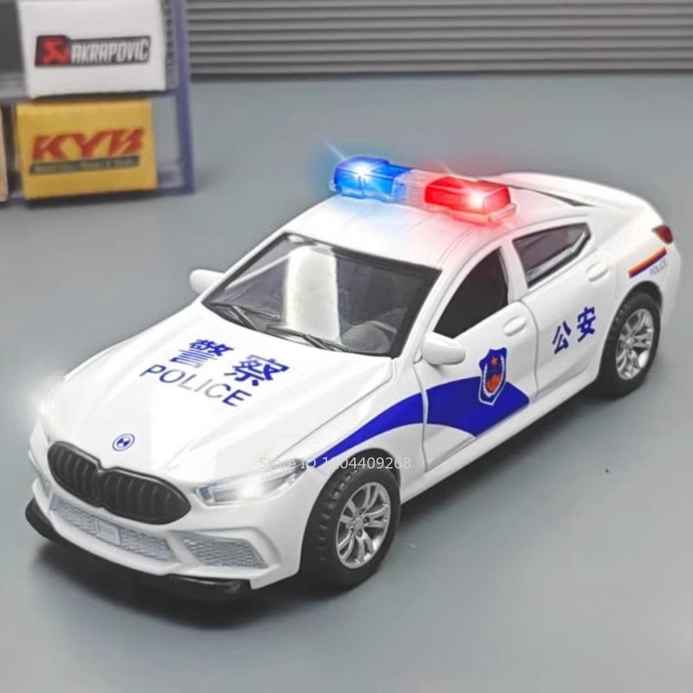 Масштаб 1:32 M8 Модель автомобиля Игрушка Литье под давлением Сплав Двери открываются Музыка Свет Оттянуть назад Симуляция Полицейские машины Игрушки для детей Подарки