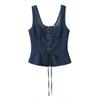 Kaslead New Arrival Women's Fashion Style Fashion All-Match Lace-up Washed Sleeveless Silm Vest