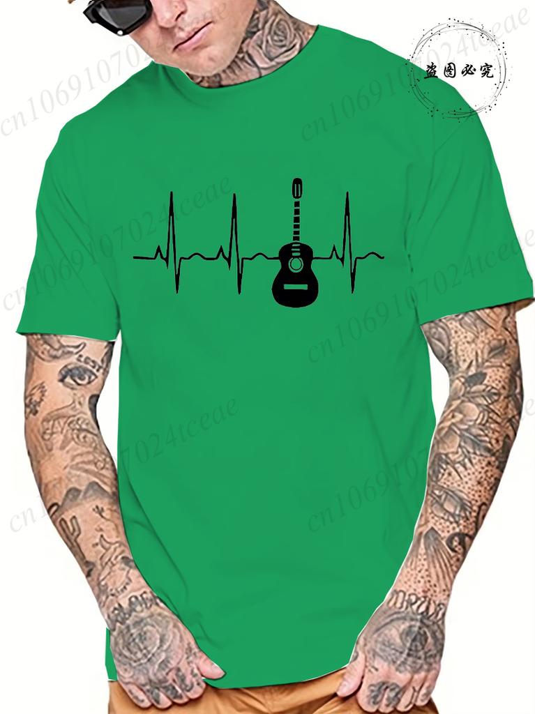 Guitar Heartbeat Unisex T Shirt Fashion Clothing Summer Round Neck Breathable Casual Short Sleeve Fashion Tee T-Shirt Top
